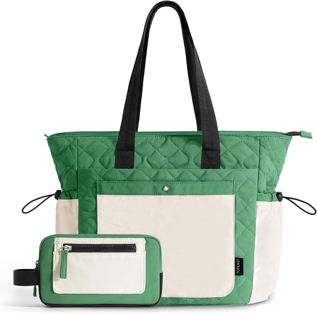 TOPEAST Tote Bag for Women, Lightweight Puffer Tote Bag with Zipper, Work Bags for Nurse Teacher, Travel Puffy Handbag