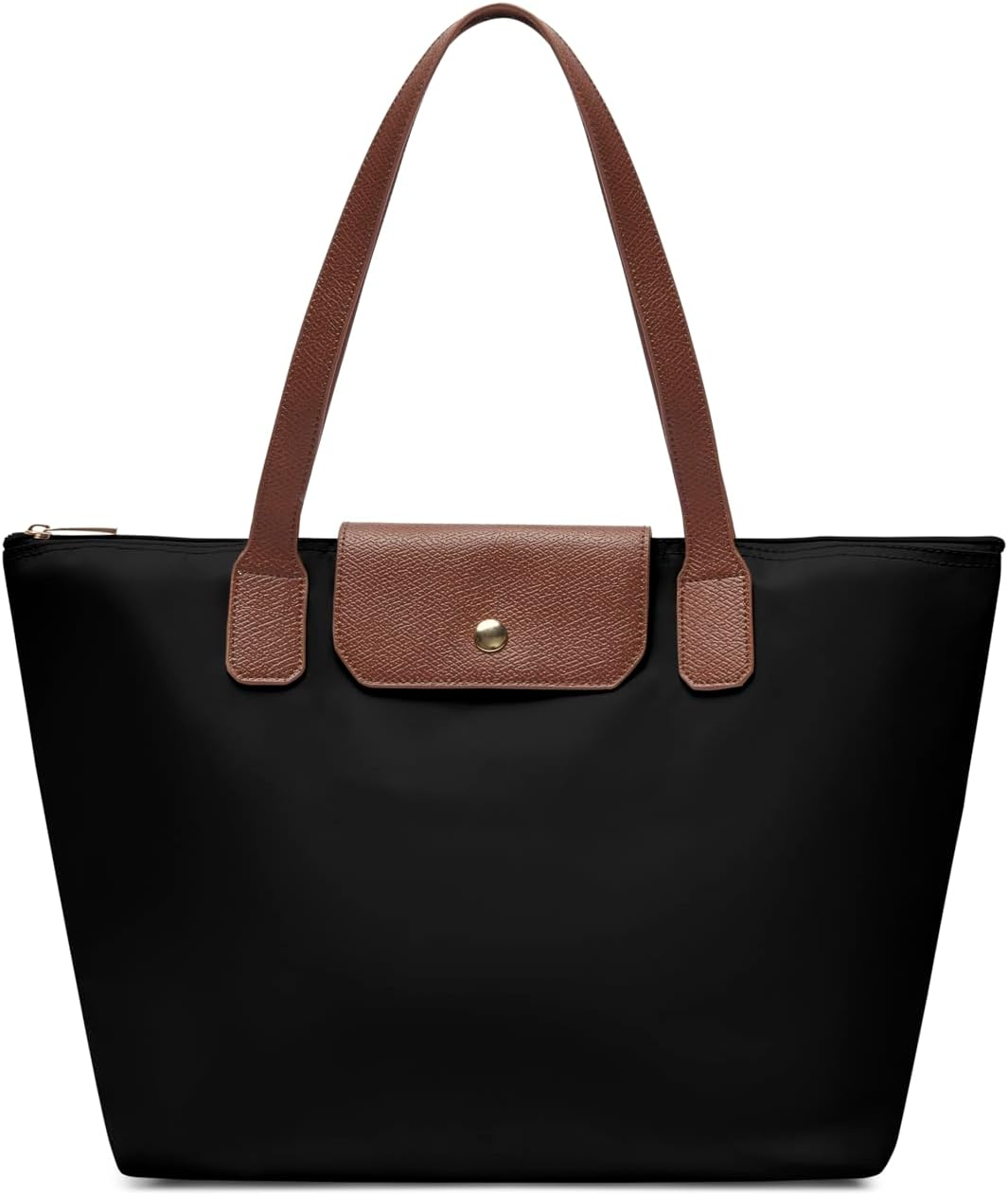 Tote Bag for Women - Nylon Tote Bags - Large Shoulder Tote Bag with Zipper & Foldable - Handbag for Everyday Work Weekend - Black