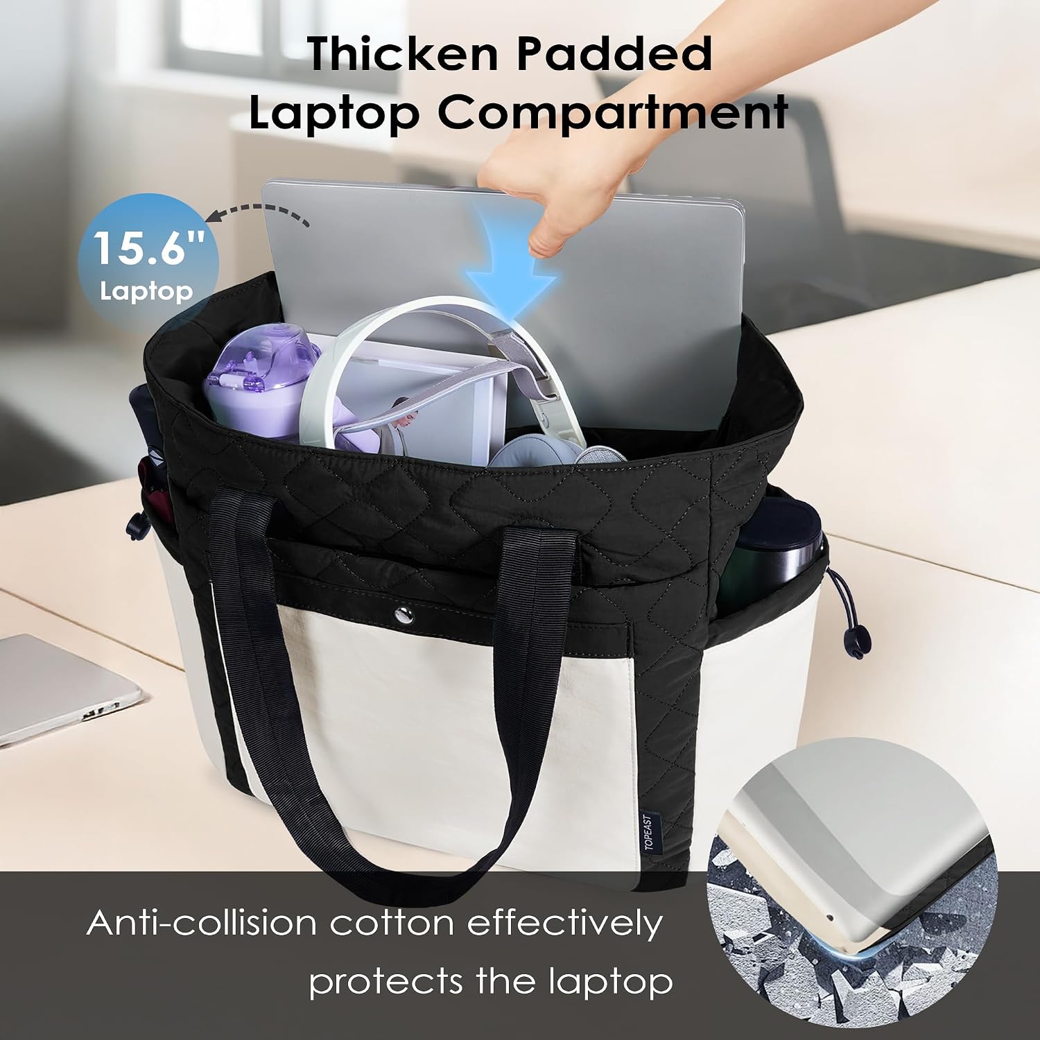 TOPEAST Tote Bag for Women, Lightweight Puffer Tote Bag with Zipper, Work Bags for Nurse Teacher, Travel Puffy Handbag