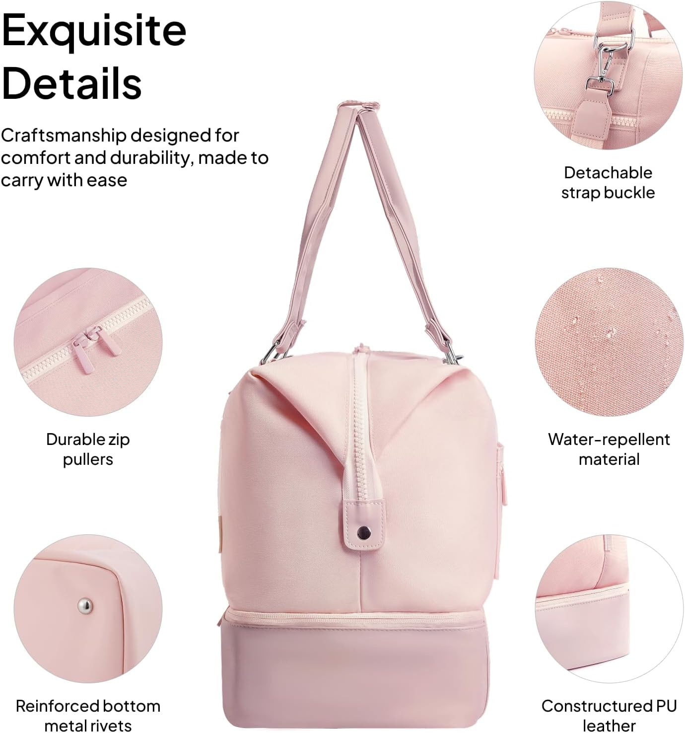 Travel Duffle Bag for Women, 40L Weekender Bags Airline Approved Carry On with Shoe Compartment & Waterproof Wet Pocket, Durable Nylon Weekender Overnight Bag for Travel, Gym, Business Trip, Pink
