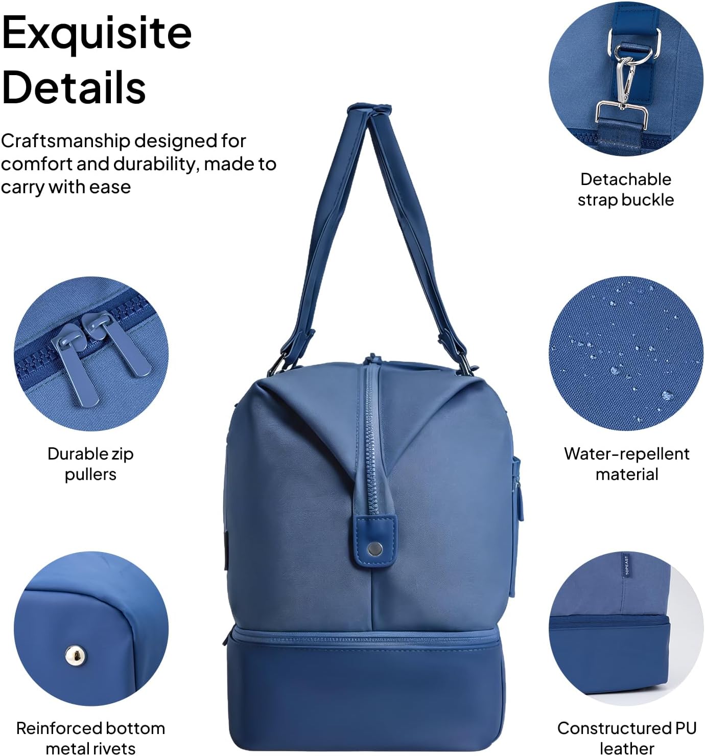 Travel Duffle Bag for Women, 40L Weekender Bags Airline Approved Carry On with Shoe Compartment & Waterproof Wet Pocket, Durable Nylon Weekender Overnight Bag for Travel, Gym, Business Trip, Blue
