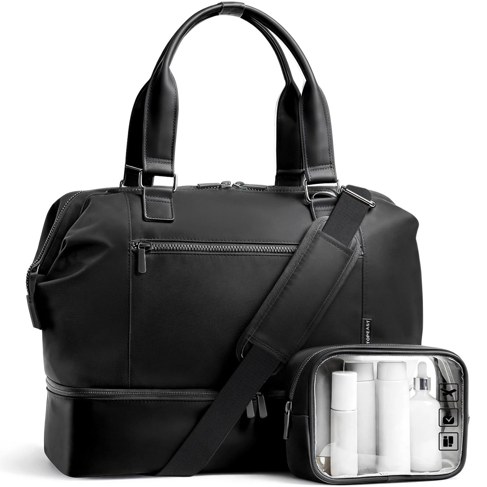 Travel Duffle Bag for Women,40L Weekender Bags Airline Approved Carry On with Shoe Compartment & Waterproof Wet Pocket, Durable Nylon Weekender Overnight Bag for Travel, Gym, Business Trip, Black