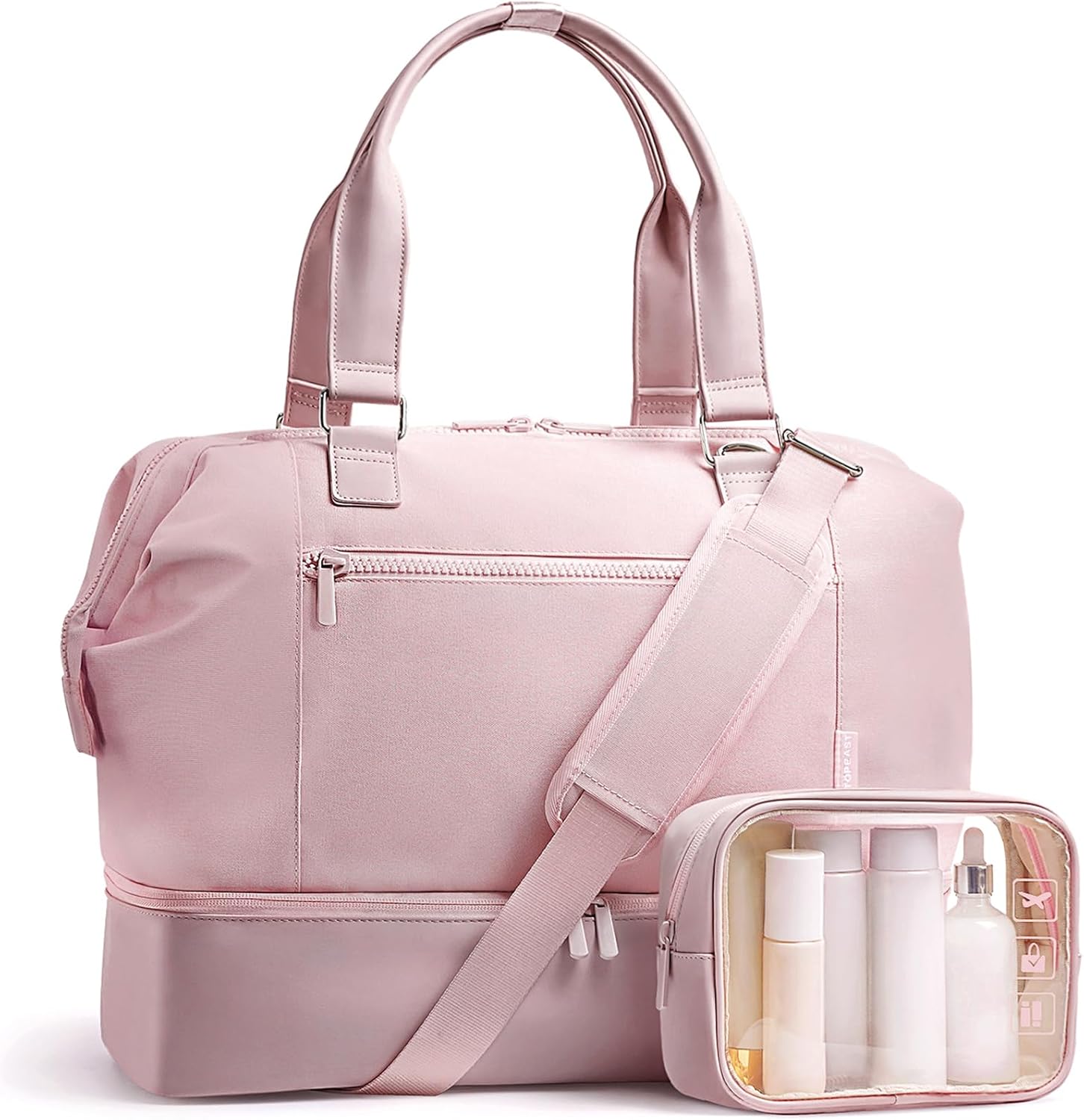 Travel Duffle Bag for Women, 40L Weekender Bags Airline Approved Carry On with Shoe Compartment & Waterproof Wet Pocket, Durable Nylon Weekender Overnight Bag for Travel, Gym, Business Trip, Pink
