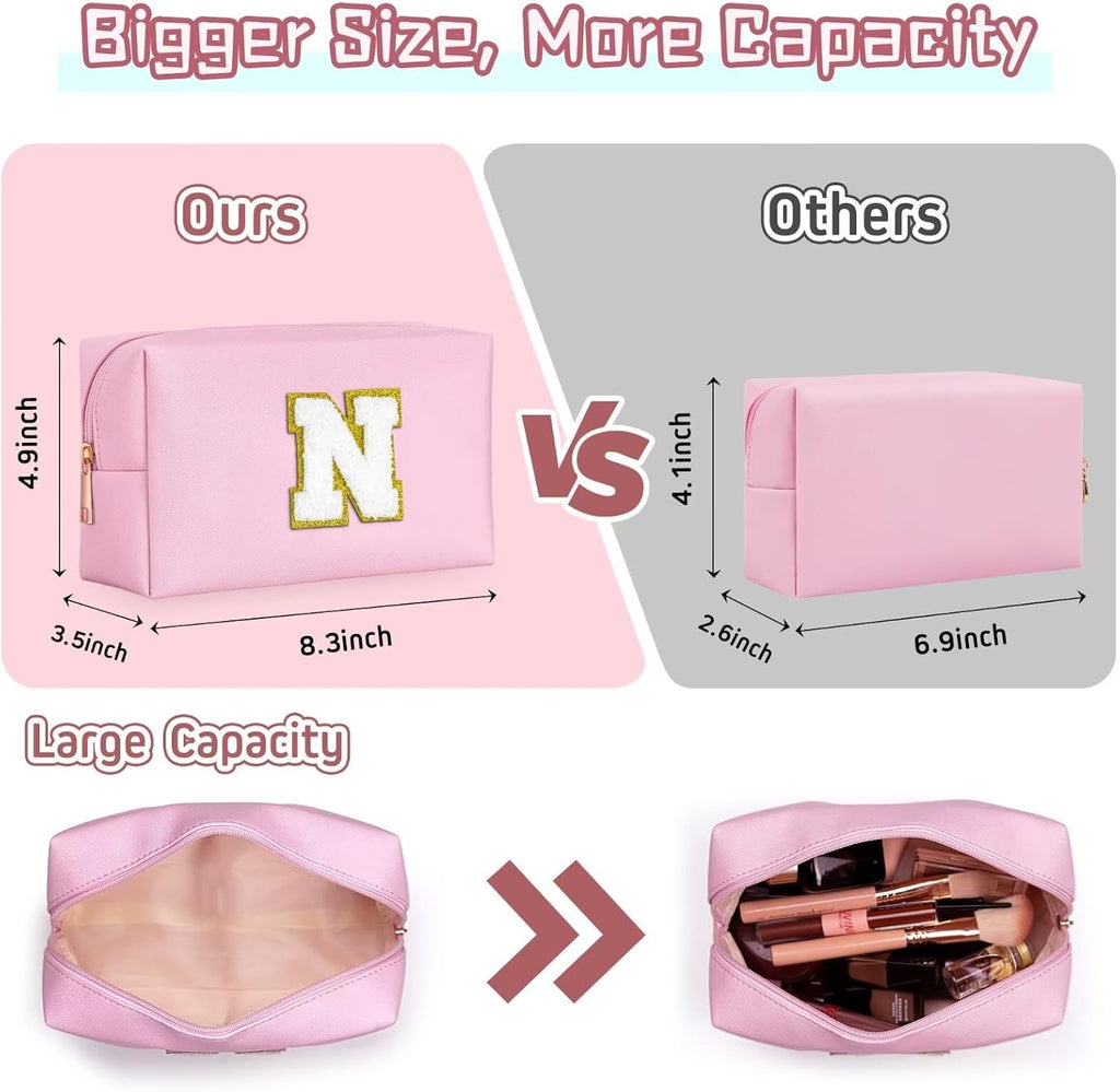TOPEAST Initial Makeup Bag, Birthday Gifts for 4 5 6 7 8 9 10 11 12 Year Old Teen Girls, Teacher Gift Graduation Gift, Personalized Preppy Cosmetic Bags Toiletry Bag (Pink A)