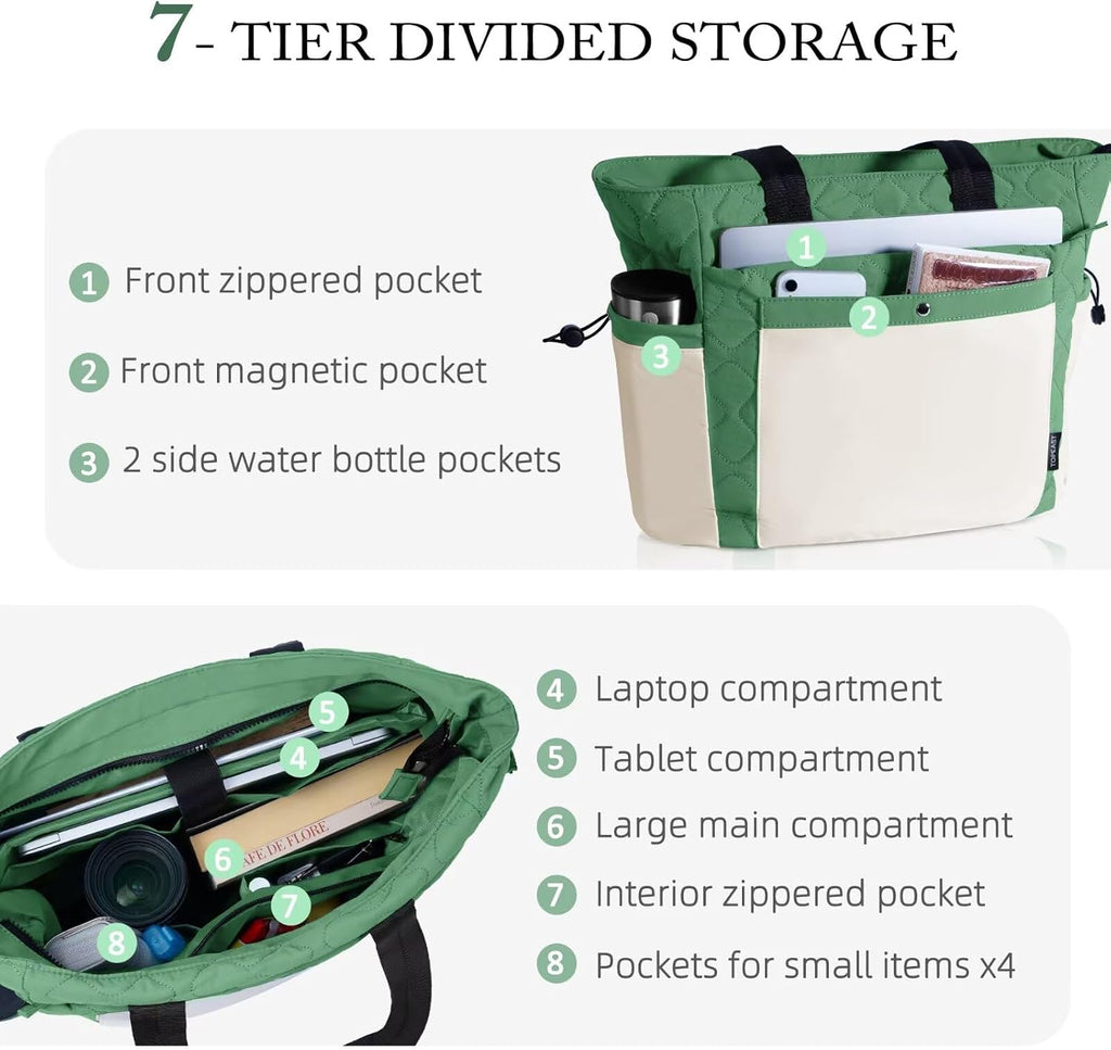 TOPEAST Tote Bag for Women, Lightweight Puffer Tote Bag with Zipper, Work Bags for Nurse Teacher, Travel Puffy Handbag