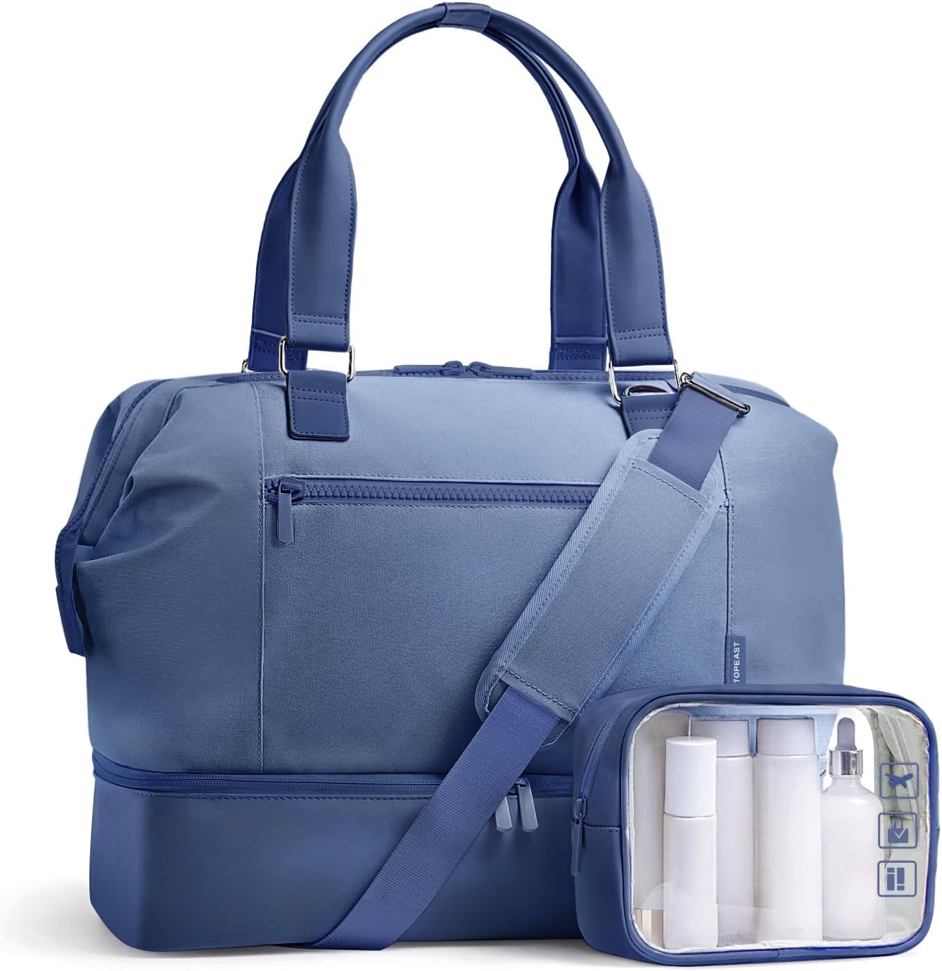 Travel Duffle Bag for Women, 40L Weekender Bags Airline Approved Carry On with Shoe Compartment & Waterproof Wet Pocket, Durable Nylon Weekender Overnight Bag for Travel, Gym, Business Trip, Blue