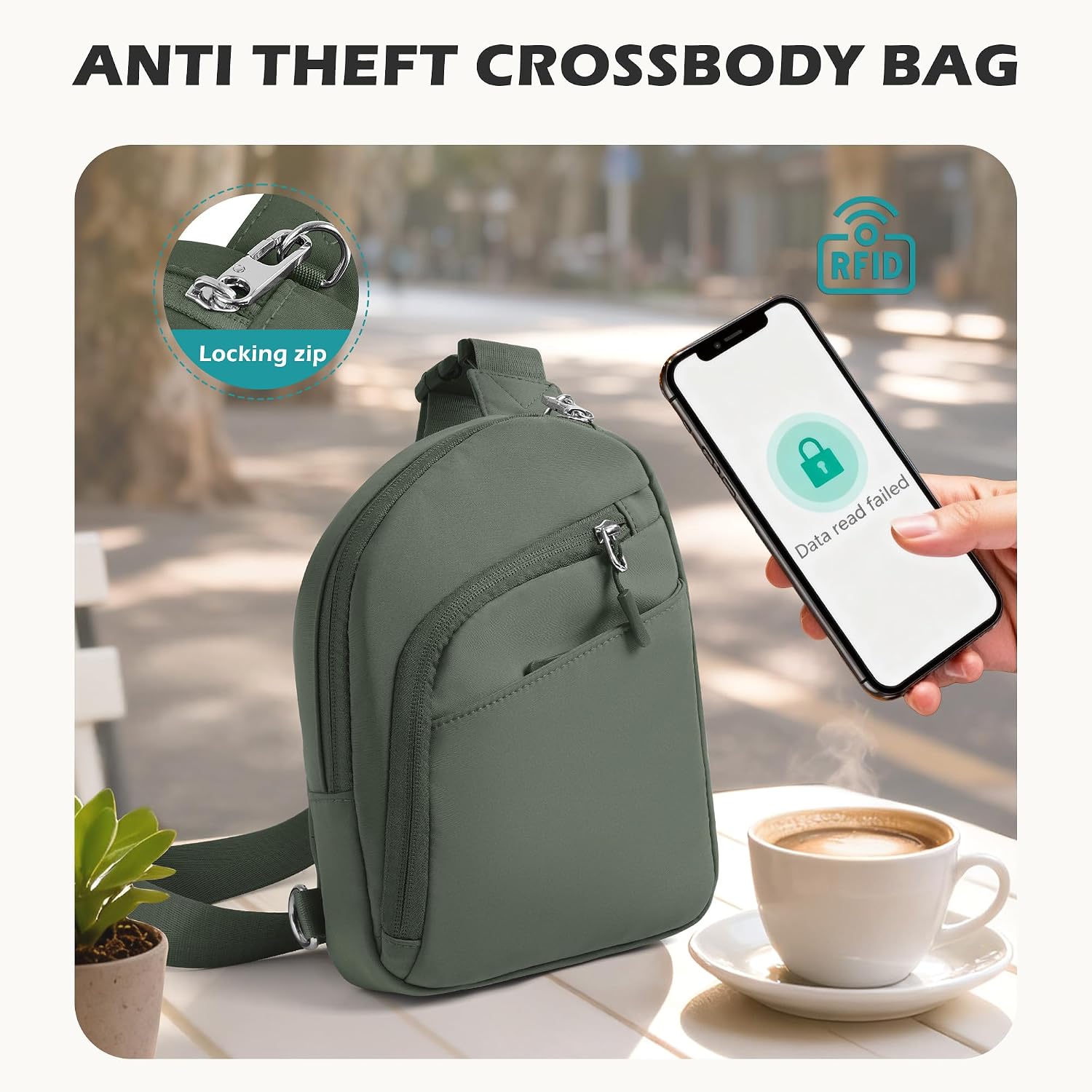 TOPEAST Anti Theft Crossbody Bags for Women Men, Small Sling Crossbody Bag Travel Purse Shoulder Wallet with RFID Blocking