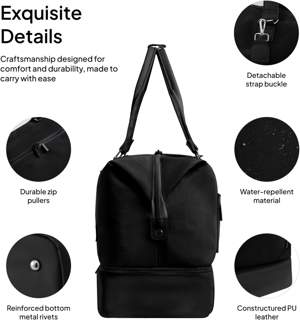 Travel Duffle Bag for Women,40L Weekender Bags Airline Approved Carry On with Shoe Compartment & Waterproof Wet Pocket, Durable Nylon Weekender Overnight Bag for Travel, Gym, Business Trip, Black