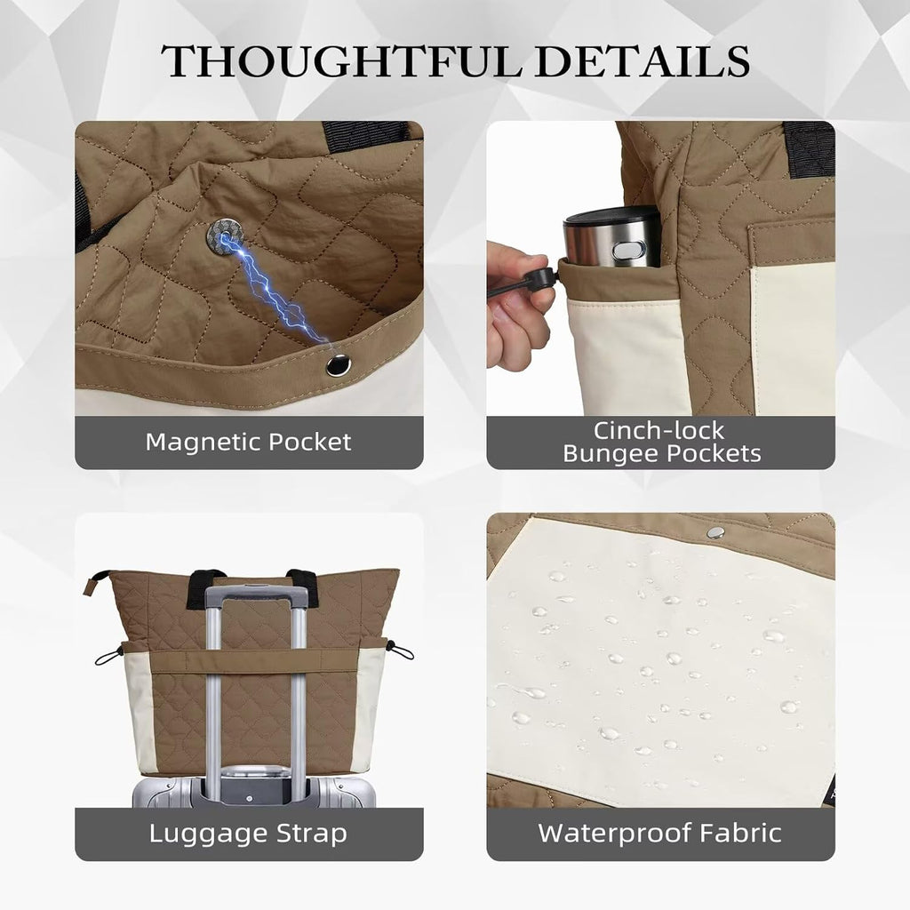 TOPEAST Tote Bag for Women, Lightweight Puffer Tote Bag with Zipper, Work Bags for Nurse Teacher, Travel Puffy Handbag