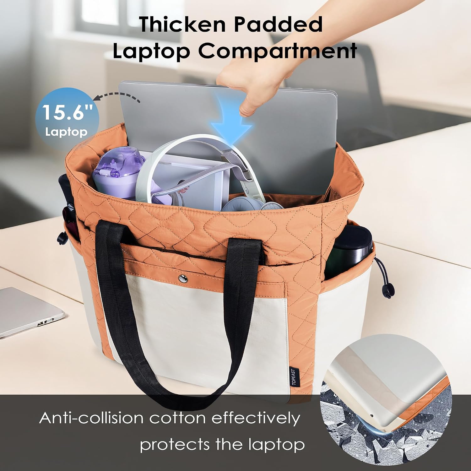 TOPEAST Tote Bag for Women, Lightweight Puffer Tote Bag with Zipper, Work Bags for Nurse Teacher, Travel Puffy Handbag