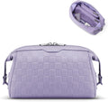 TOPEAST Travel Makeup Bag Cosmetic Bags for Women, 3 Pcs Set Make Up Toiletry Bag with Removable Zip Pouch, Waterproof Leather Makeup Brush Organizer for Travel Essentials, Purple