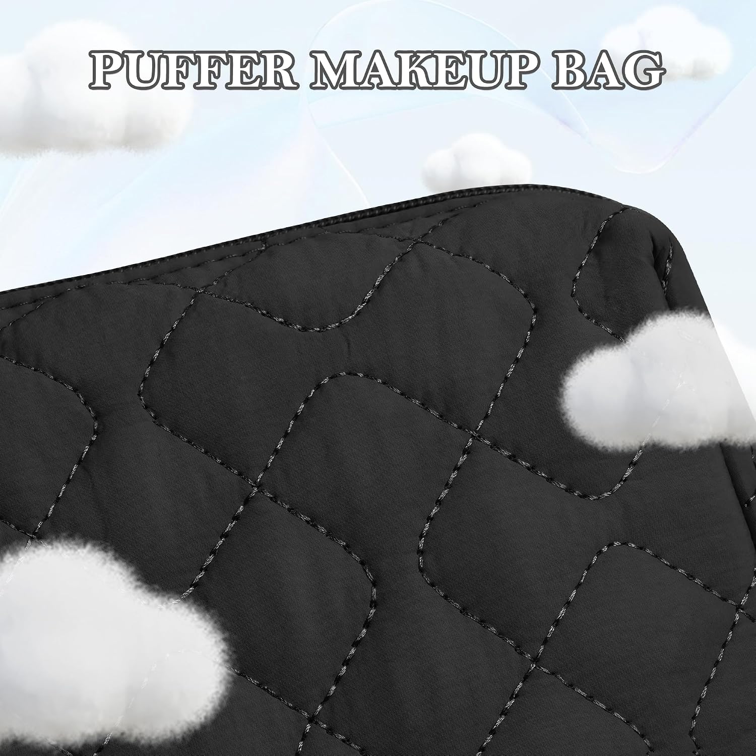 TOPEAST Christmas Gifts for Women Girls - 2Pcs Makeup Bag Small Travel Cosmetic Bag Puffy Make Up Pouch Set, Open Flat Waterproof Toiletry Bags Organizer for Traveling, Black